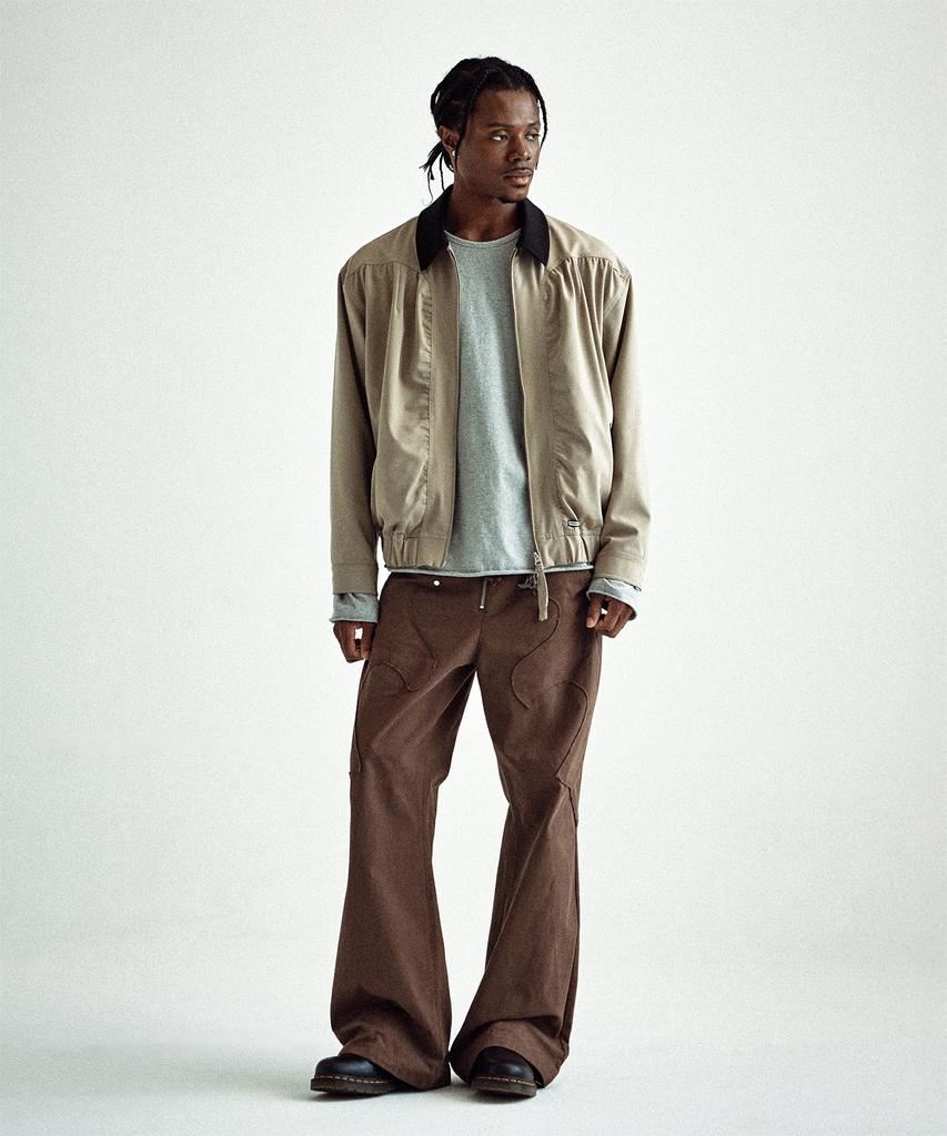 Thevinylhouse Mixed Collar Blouson Jacket Beige