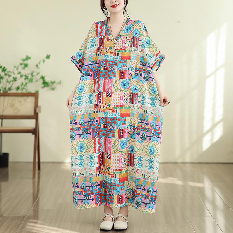 DIMANAF New 2026 Women Plus Size Summer Casual Maxi Long Dress Cotton Loose Oversize Floral Print Beach Sundress