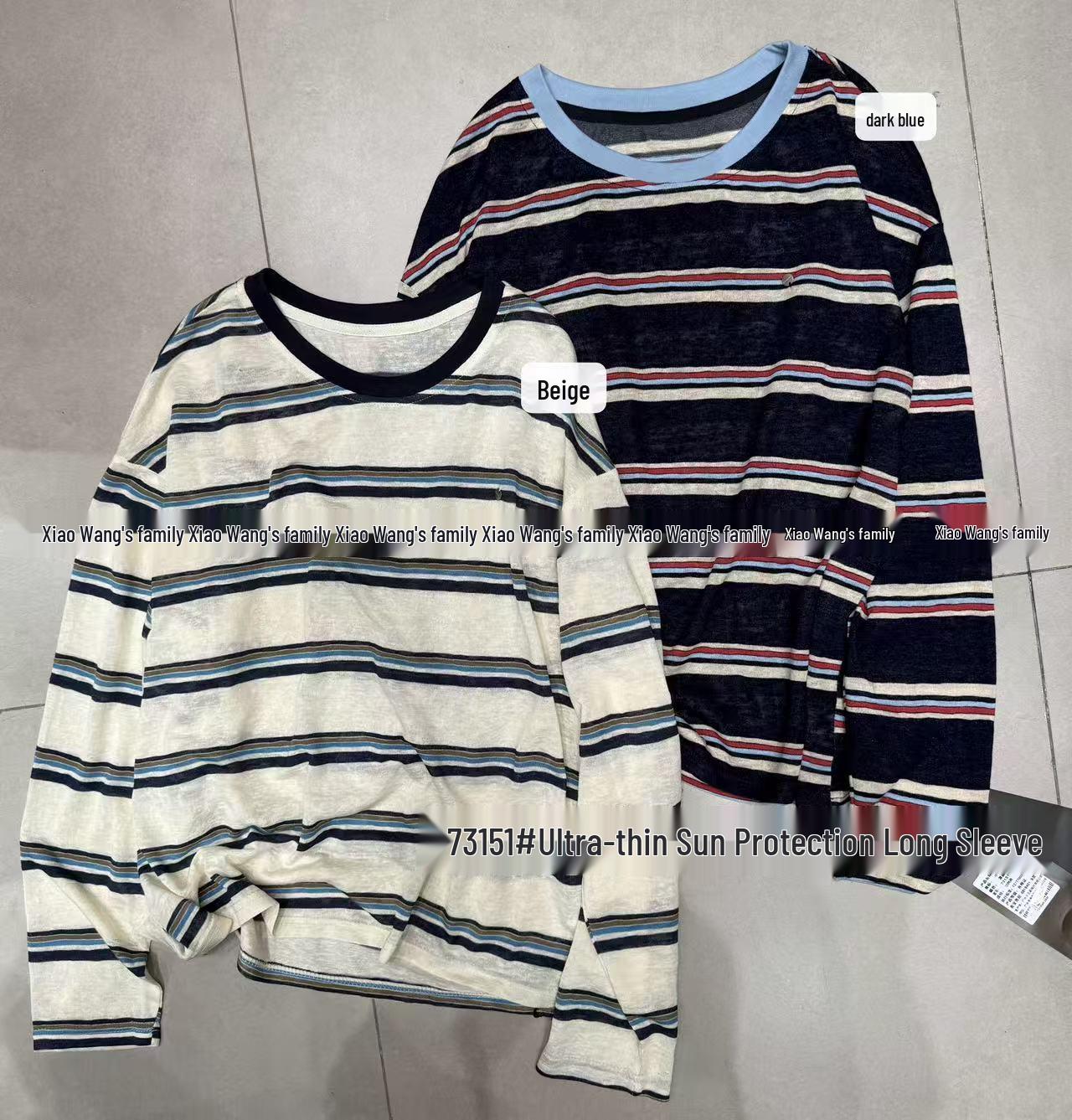 

Футболка от Сяо Вана в корейском стиле, больших размеров, с цветными блоками и полосками, для защиты от солнца One Size темно-синий