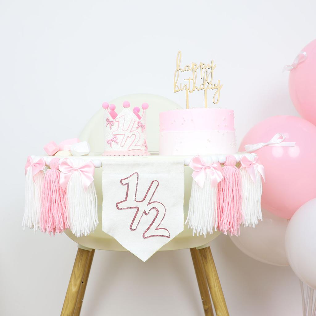Girls Half Birthday Decorations 6 Month 1/2 Butterfly Birthday Tassel High Chair Banner Pink Room Party Decorations