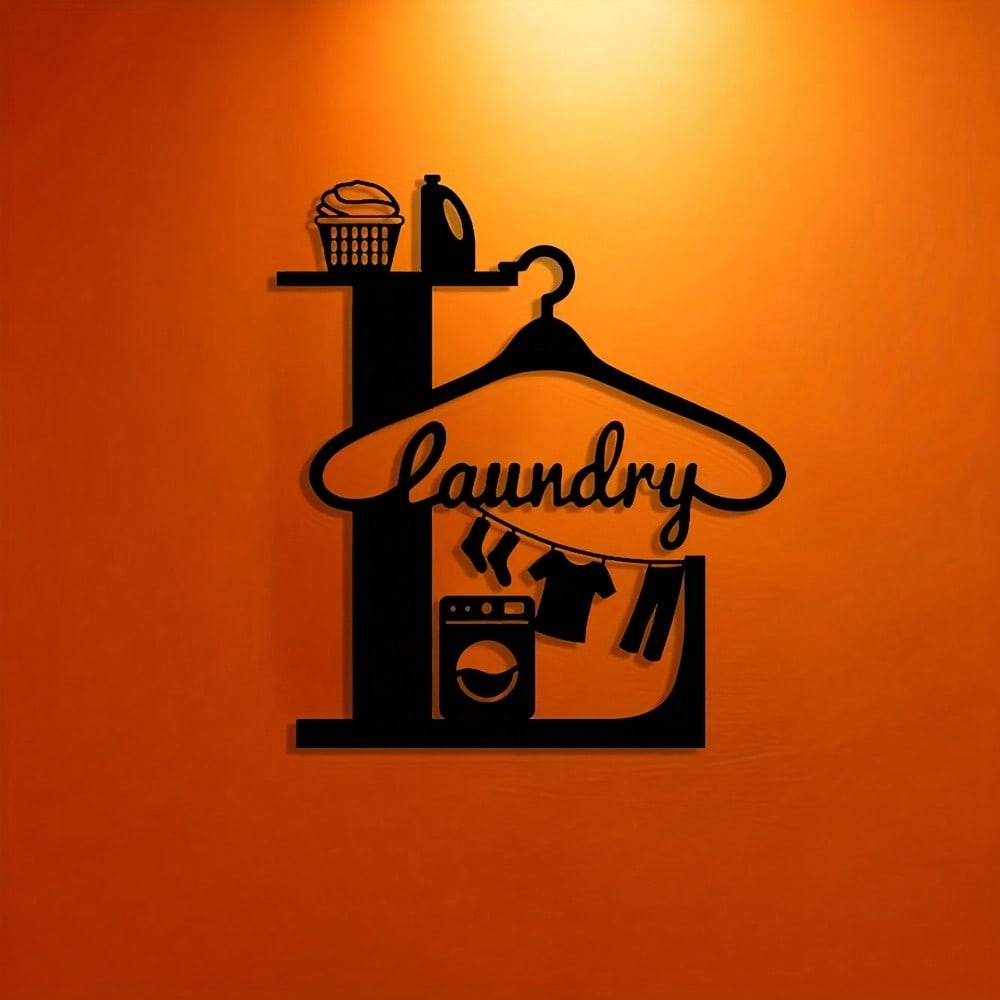 Laundry Room Decor Metal Wall Art Sign Elegant Black White Durable Storage Shelf for Home Office Bathroom Kitchen