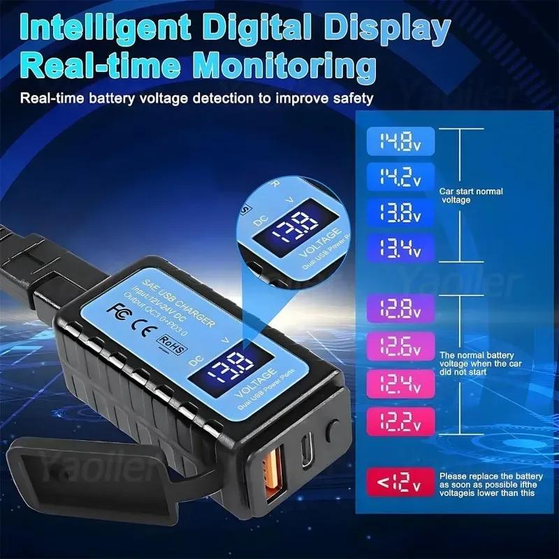 QC3.0 PD Motorcycle USB Charger Waterproof 12V Power Supply Adapter with Switch LED Voltmeter Socket Moto Phone Charger,Hot Sale