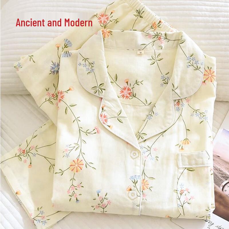 GUJIN Women s 100% Cotton Long-Sleeve Pajama & Home Wear Set L