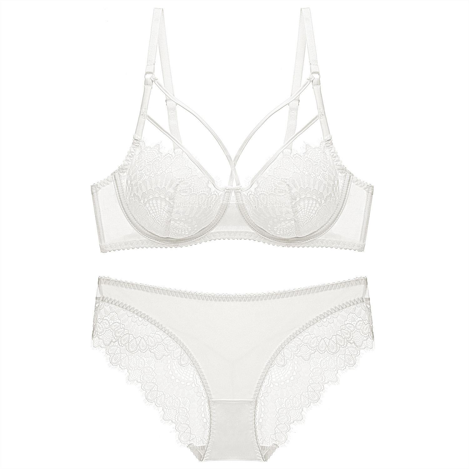 

Lace bra women s sexy underwear bra big chest small ultra-thin transparent bra 70A білий