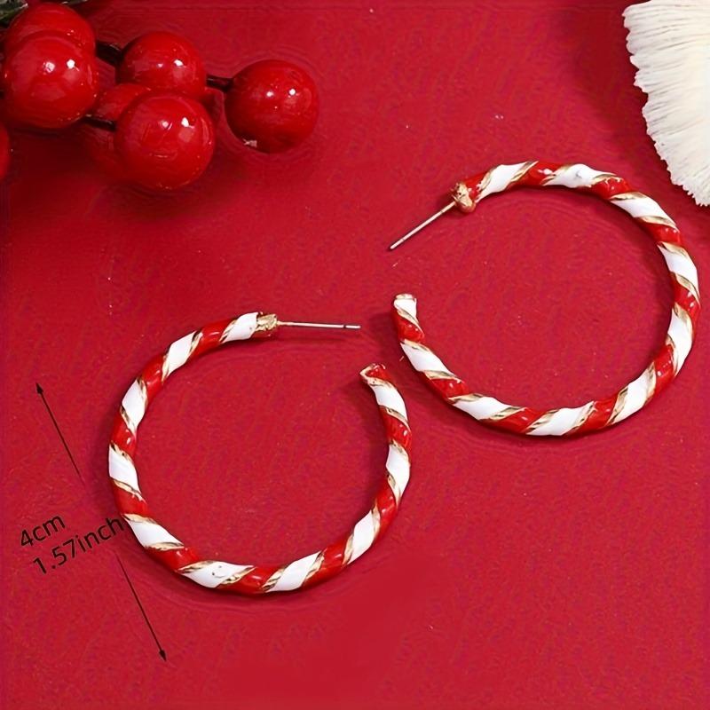Red White Candy Cane Striped Enamel Twisted Large Hoops, Statement Jewelry for Christmas, Parties & Year-Round Wear