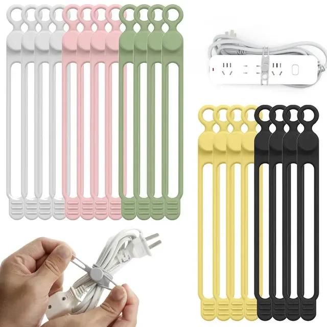 24Pcs Silicone Cable Ties for Bundling Earphone, Phone Charger, Computer Cords, Reusable Cord Organizer Cable Management 6 Color