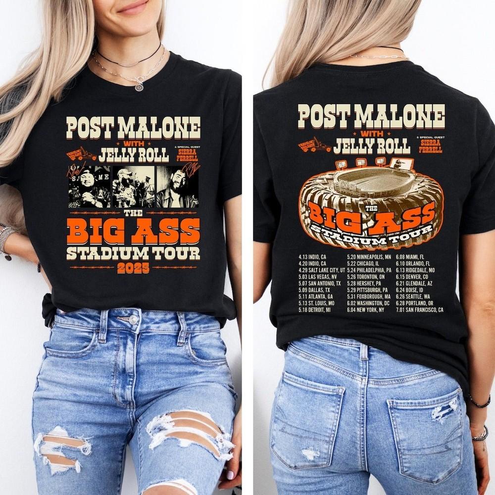 Футболка с концерта Post Malone Jelly Roll, Футболка с мерчем Post, Унисекс футболка в стиле кантри XXXL