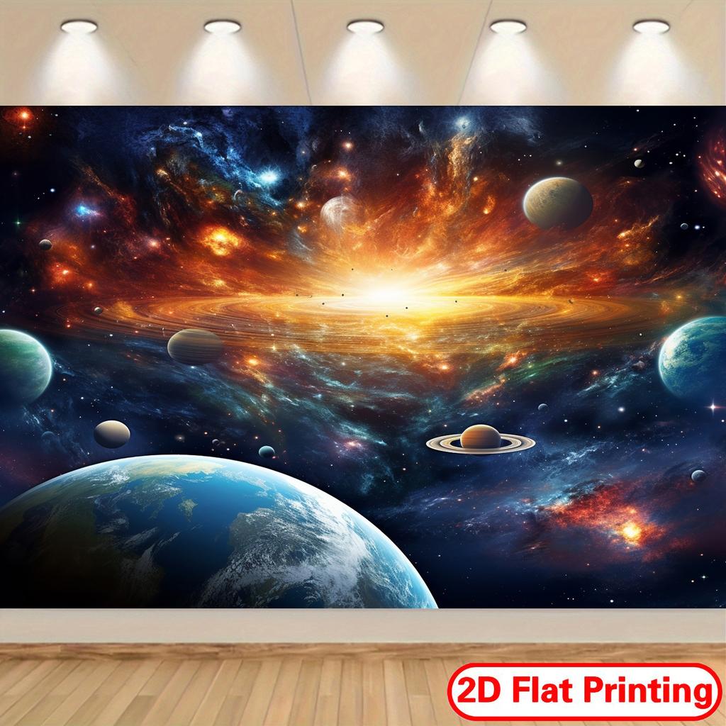 2D Flat Printing Banner for Galaxy & Solar System Tapestry - Space-Themed Wall Hanging for Bedroom, Living Room, Dorm Decor