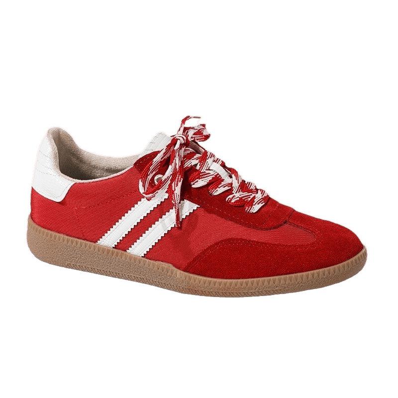 [Support] Red Retro Women's New Leather Flat-bottomed Versatile Casual Sports Shoes
