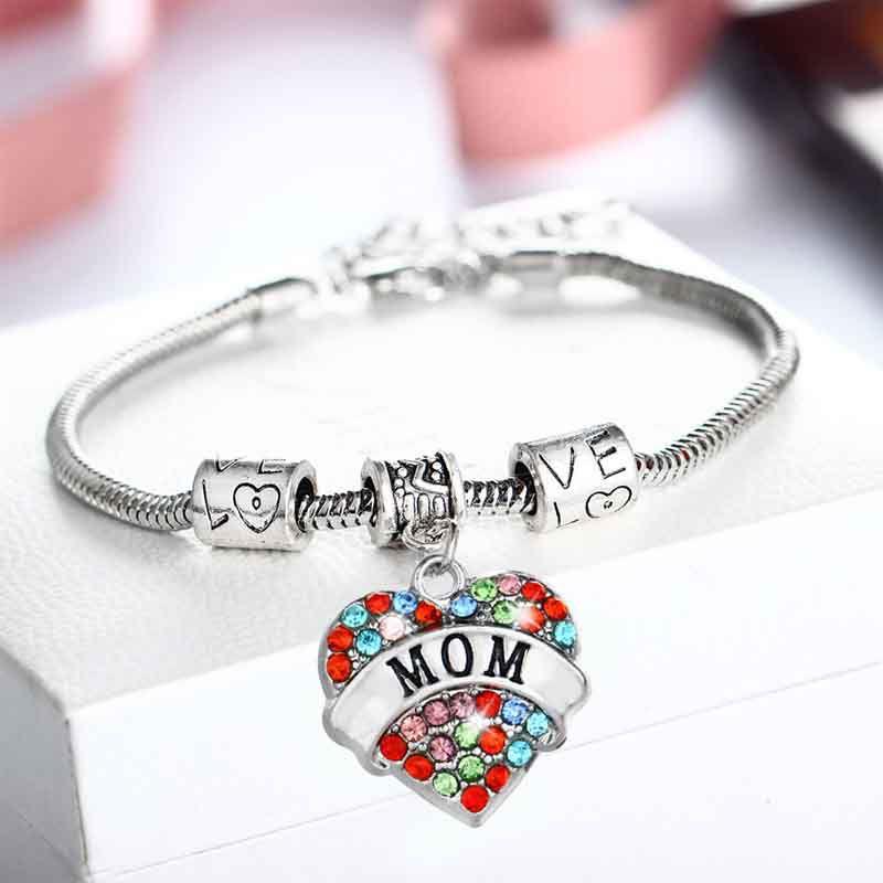 Family Members Inlaid Colorful Rhinestone Love Heart Bracelet Gift For Family**