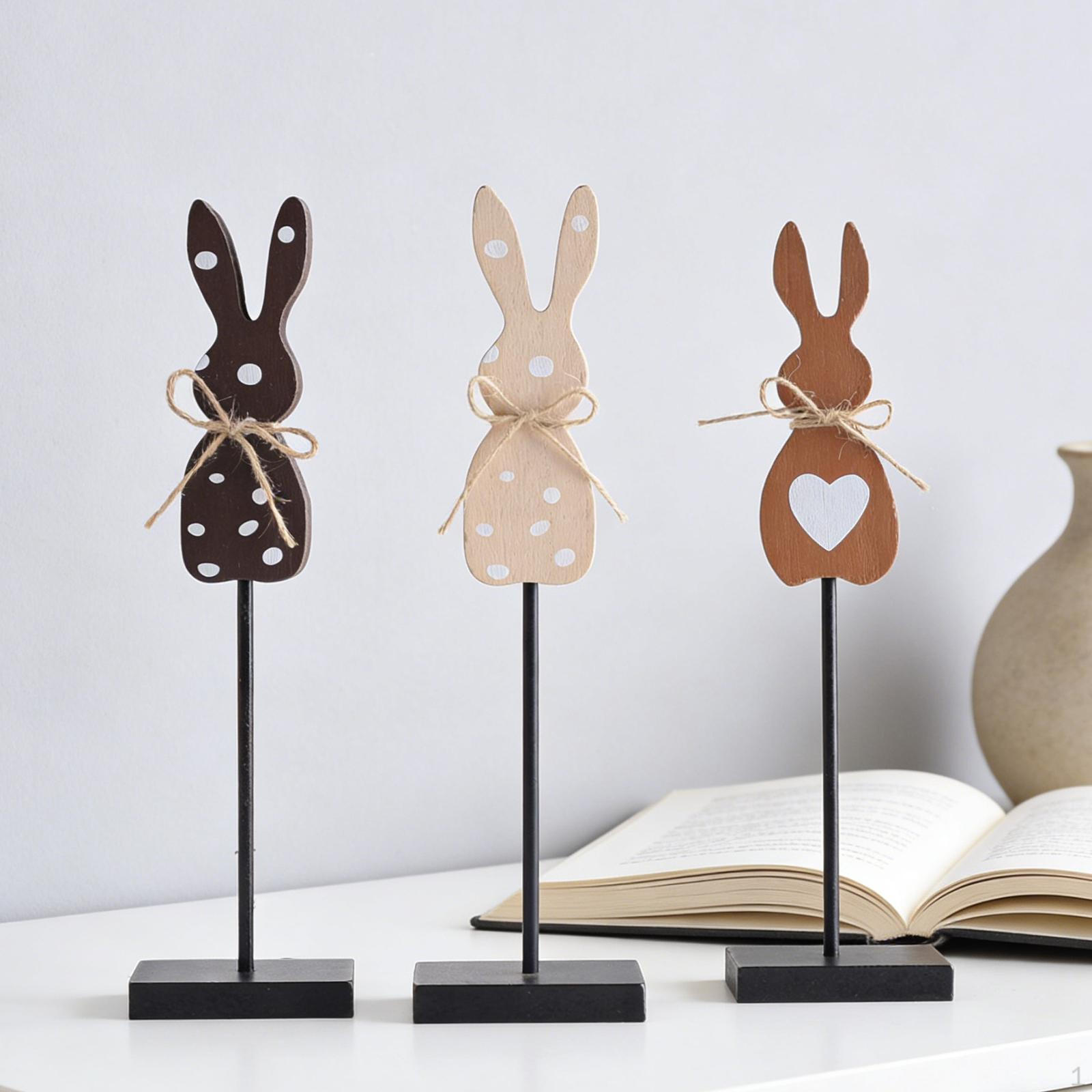 

3Pcs Easter Bunny Wooden Sign Tabletop Centerpiece Decoration Desktop Ornament for Desk