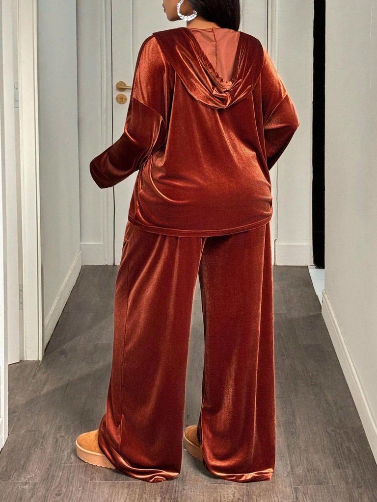 2025 Women's Two-Piece Korean Velvet Casual Sports Set: Hooded Sweatshirt & Pants