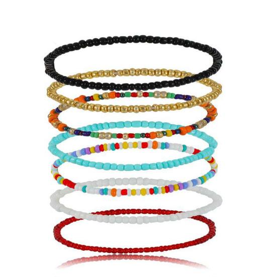 7Pcs Bohemian Women Anklet Round Beads Handmade Barefoot Ankles Bracelets Jewelry for Beach