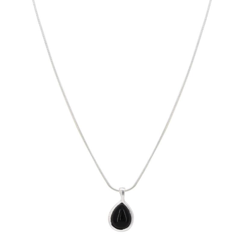 925 Silver Black Agate Necklace for Women Girl Snake Bone Chain Water Drop Jewelry Gift