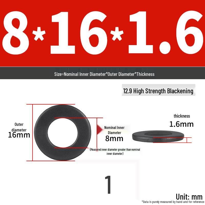 High-Strength Class 12.9 Flat Washer - Thickened & Widened, Sizes M6-M42