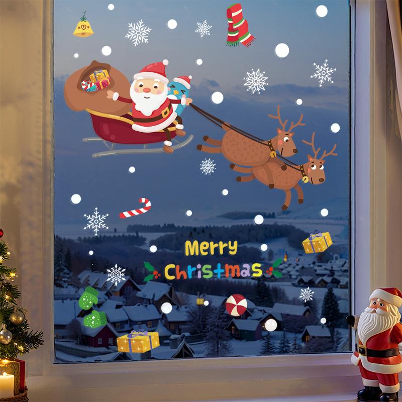 Santa Claus Tree Electrostatic Stickers Shop Window Decorations Reindeer Fox Atmosphere Glass Door Stickers