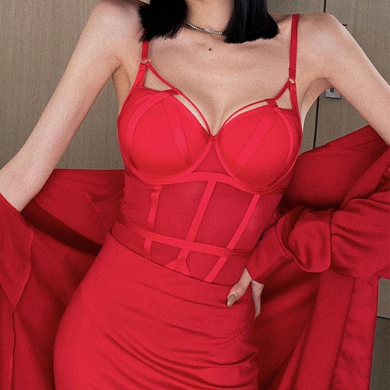 Body francés Sexy de encaje, juego de Sujetador push up, vendaje clásico de malla, vestido ceñido transparente, ropa interior para mujer, monos huecos tentación