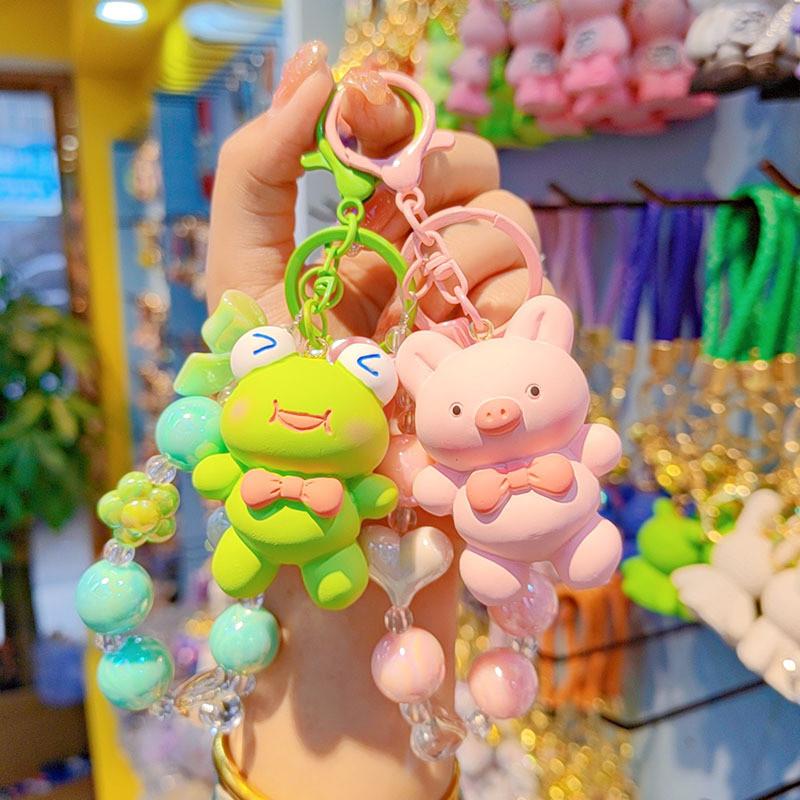 Cartoon Animal Resin Keychain With Bead Bowtie For Gift Giving And Party Decor