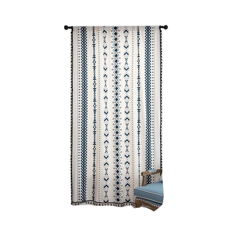 American Printed Rod Pocket Curtain Light Filtering Drapes Bedroom Balcony Premium Cotton Blend Fabric