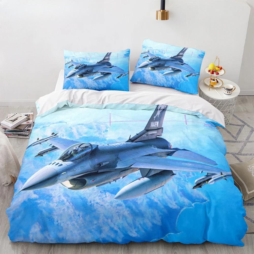 Airplane King Queen Full Duvet Cover Vintage Fighter Bedding Set for Kids Teens Adults Sky Clouds Grey 2/3pcs Soft Quilt Cover