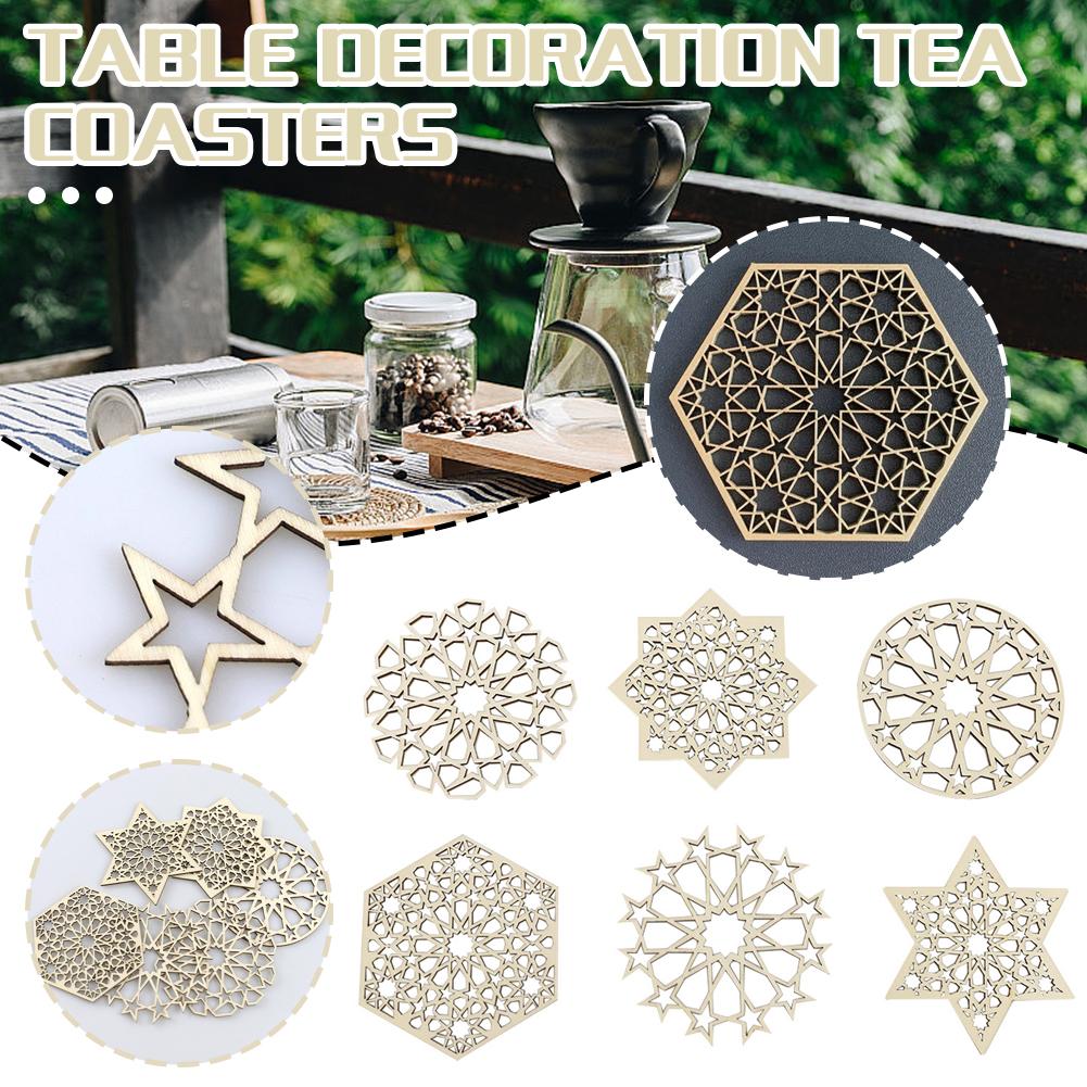 6pcs Stars Pattern Cup Mats Heat-Resistance Non-Slip Coaster Boxwood Insulation Table Mats For Tea Milk Mug Drink Cup Coasters