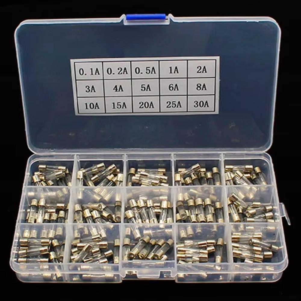 15Kinds 150pcs 5*20 Fast-blow Glass Tube Fuses Car Glass Tube Fuses Assorted Kit 5X20 with Box Fusiveis 0.1A-30A Household Fuses