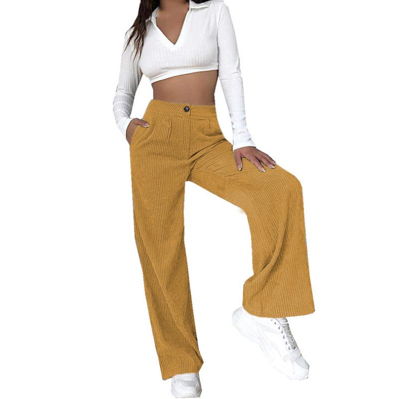 Spring 2026 New Women's High-waisted Casual Pants Solid Color Corduroy Loose Straight Trousers Women
