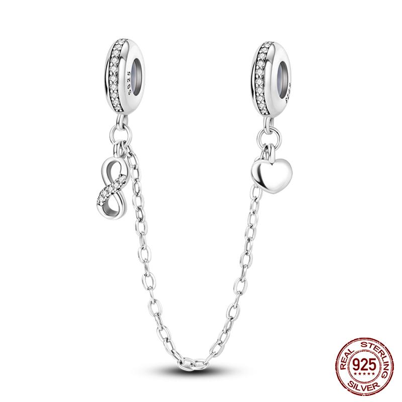 Real 925 Silver Stars & Moon Sunflower Safety Chains Spacer Beads Charms Fit Qikaola 925 Bracelets DIY Jewelry