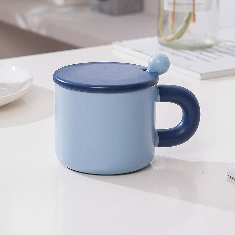 Creative Cartoon Ceramic Cup Cute Animal Mug with Lid Spoon Couple Water Cup Valentine's Day Cup Coffee Cup