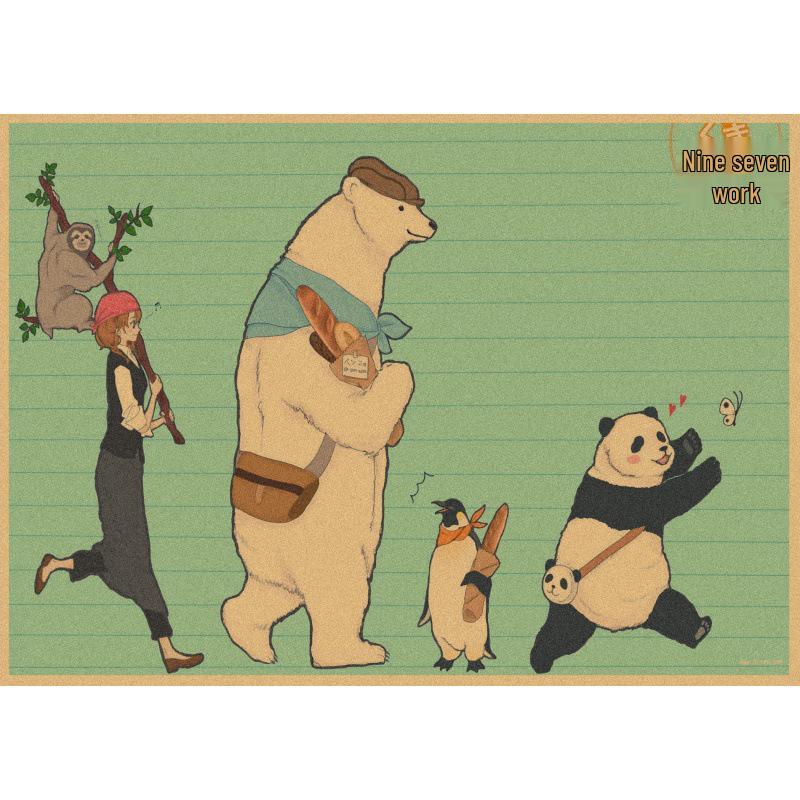 Large Japanese Anime Shirokuma Cafe Retro Wall Poster - Kraft Paper Decor. Yellow Kraft Paper (No Glue) 30X42 cm