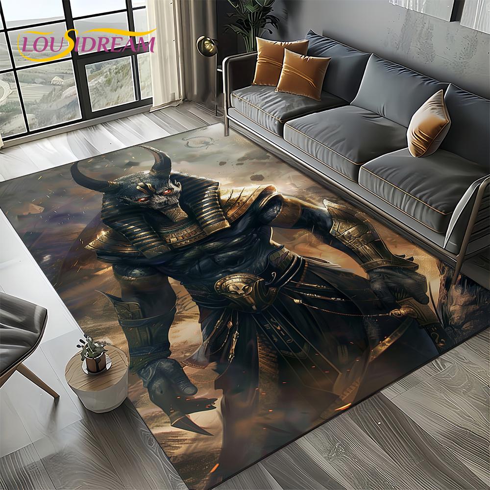 Ancient Egypt Death Anubis Pharaoh Horus Mythology Carpet Rug for Living Room Bedroom Home Sofa,Area Rug Non-slip Floor Mat
