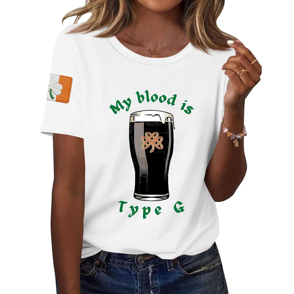 Women's Fashion Casual Printed Short Sleeve Round Neck Pullover Tops