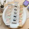 For Apple Watch band Series Ultra 11/10/9/8/7/6/5/4/3/2/1 SE 40/42/46/45/44mmBracelet Stylish Stone Metal Link Elastic Watchband