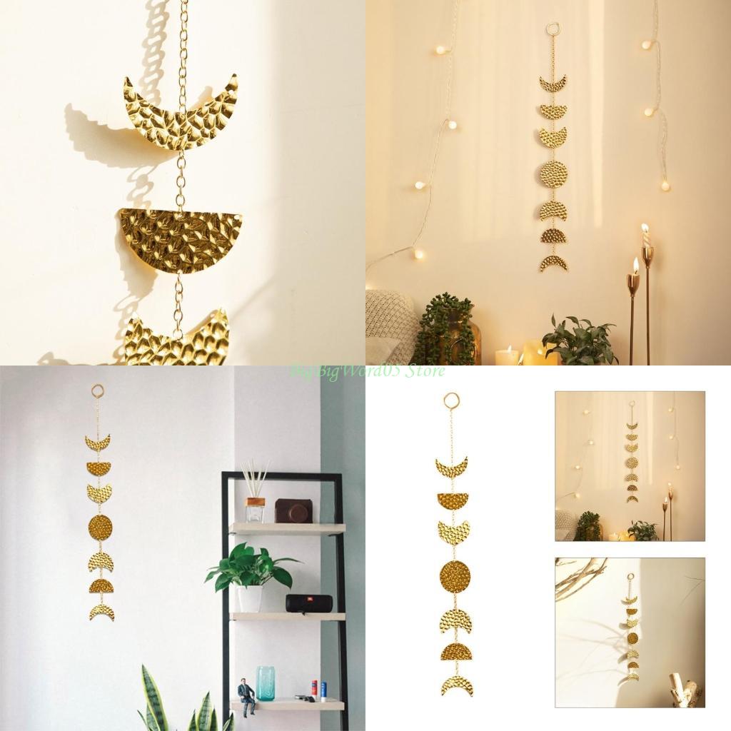 24TE Moon Phase Wall Hanging Ornaments Moon Garlands Metal Chain Art Bohemian Bedroom Office Nursery Home Decorations