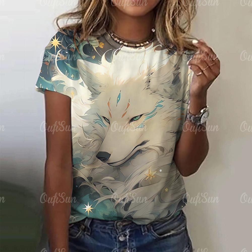 3D Cartoon Fox Print Women's T-Shirt Summer O Neck Casual Short Sleeve Ladies Tees