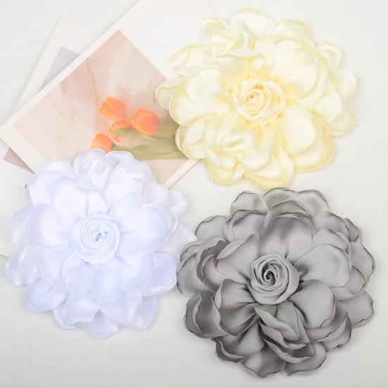 Fabric Flower Satin Rose with Flat Back Handcrafted Blooms Hat Clothes Hair Tie Accessories for DIY Craft Corsage Hairpin Brooch Headband