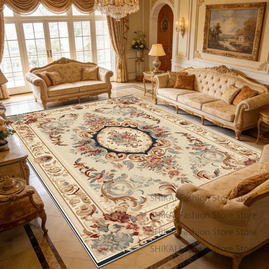 European Style Flower Beige Living Room Carpet Home Decoration Luxury Non-slip Fluffy Rug Large Size Easy Clean Soft Floor Mats