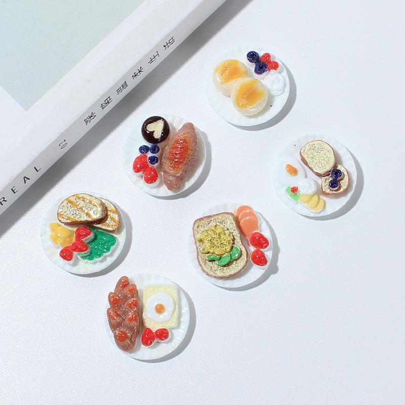 6PCS Magnetic Refrigerator Stickers Simulation Food Finished Snack Plate Resin Small Plate Small Kitchen Homemade Diy Decoration