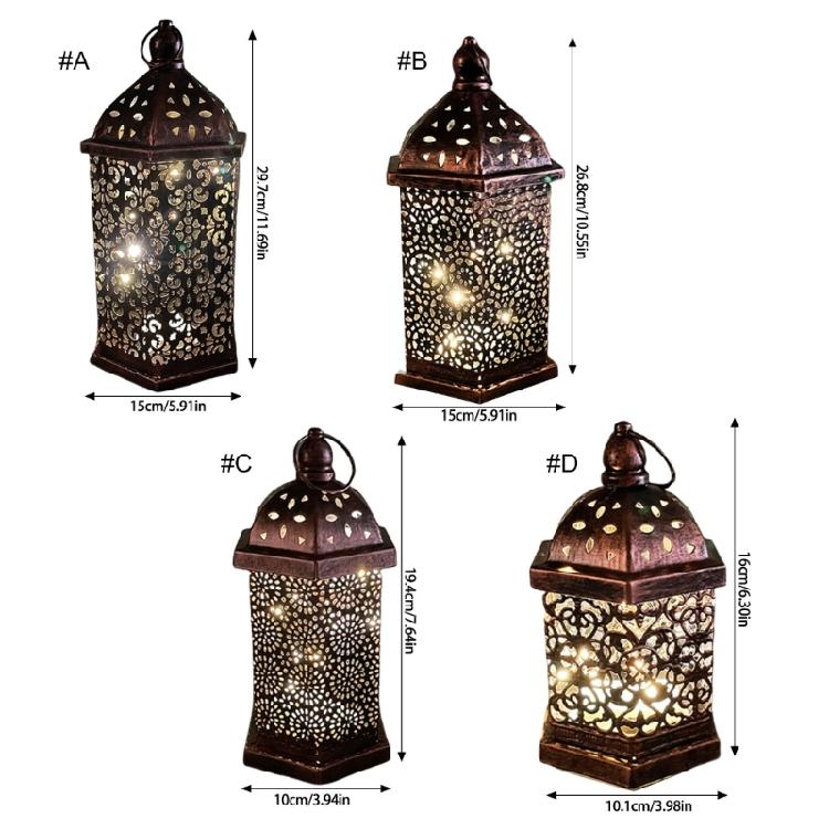 Middle East Arab Metal Vintage Hanging Lamp Hollowed Iron LED Lanterns Battery Operated Home Table Centerpieces Decors