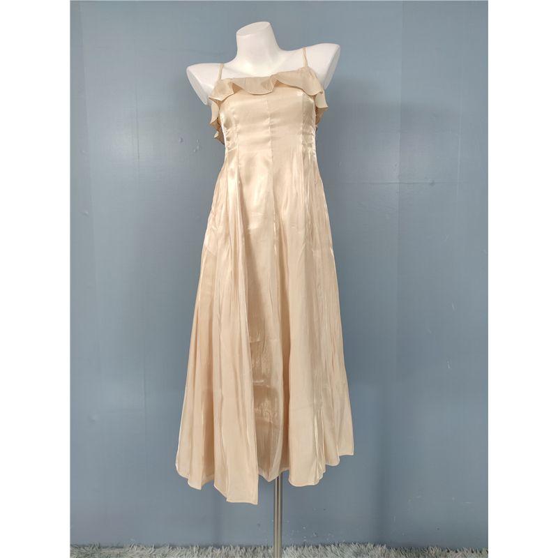 

Foreign Trade on Champagne Slimming Lady Sling Bright Silk Frill Elegant Personality All-matching Frill Dress Champagne L