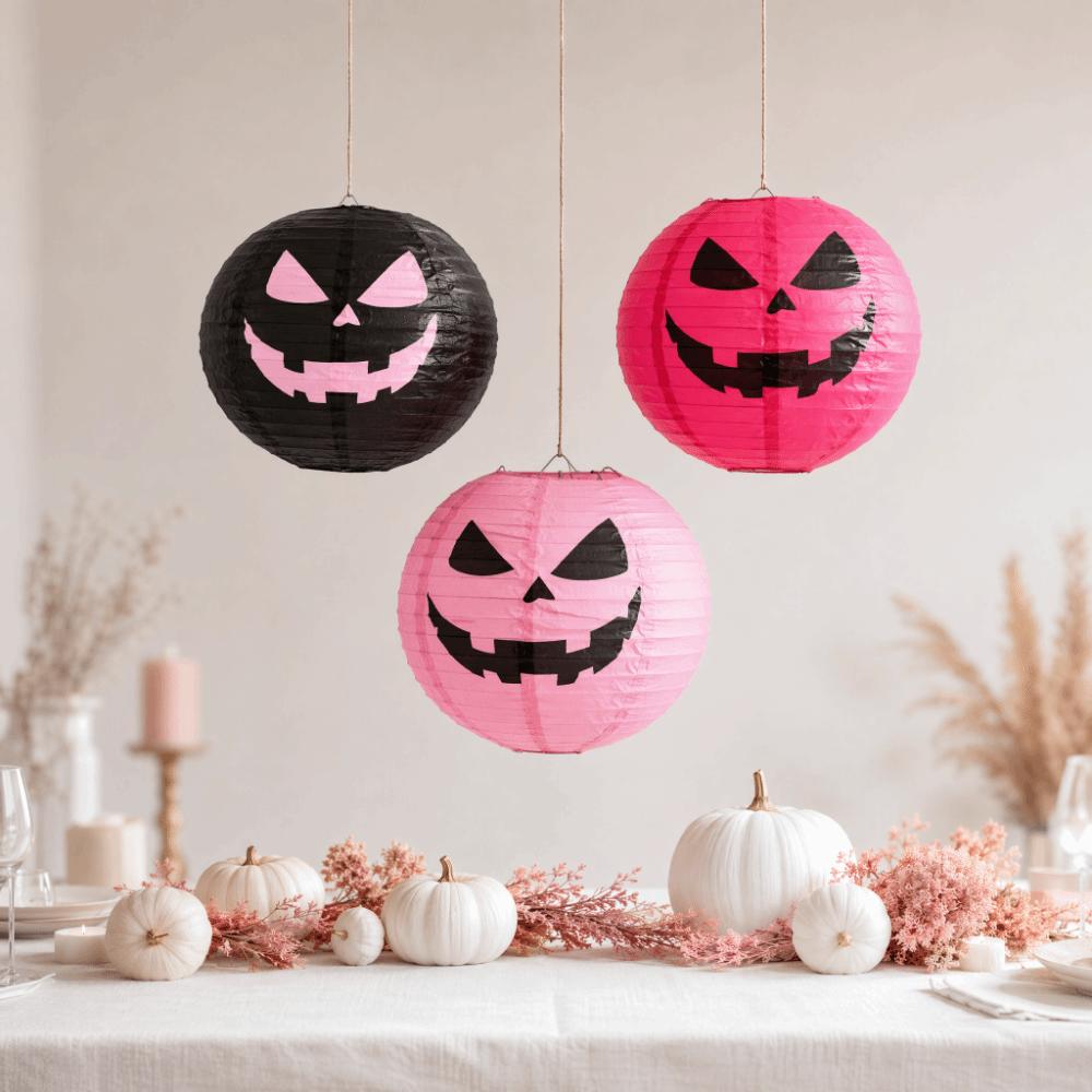 Color-Blocked Pumpkin Paper Lantern Foldable Round Paper Lanterns Hanging Lamp Ball Bar Decoration