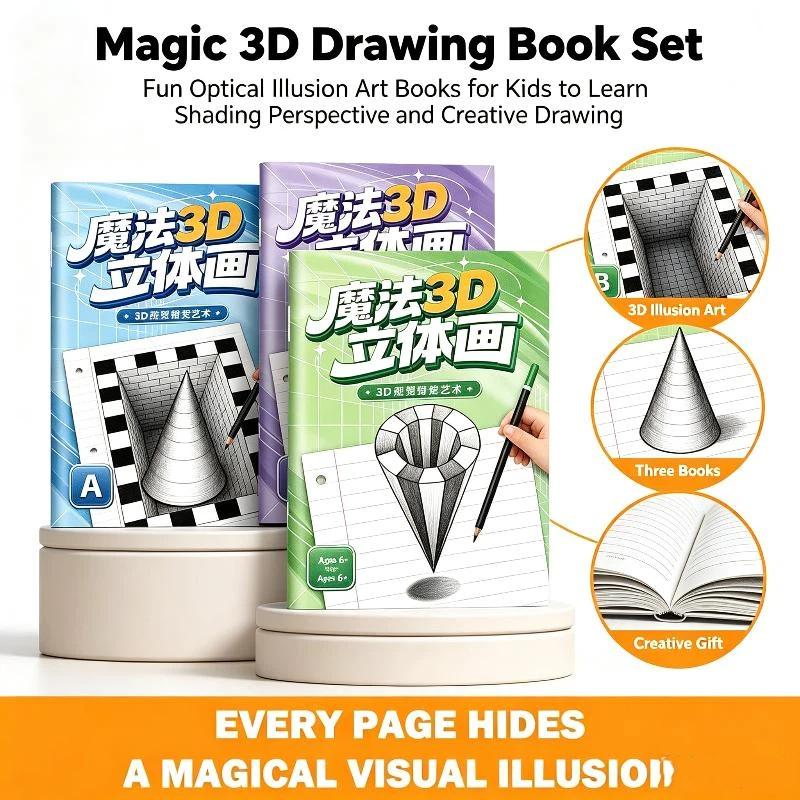 1/3Pcs Magic 3D Optical Illusion Drawing Books Visual Effect Tutorials Interesting Art Learning Supplies for Kids Hobby