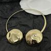 Exaggerated Personality Metal Glossy Pleated Discus Shaped Double Head Collar Chic Cool Style Necklace For Women
