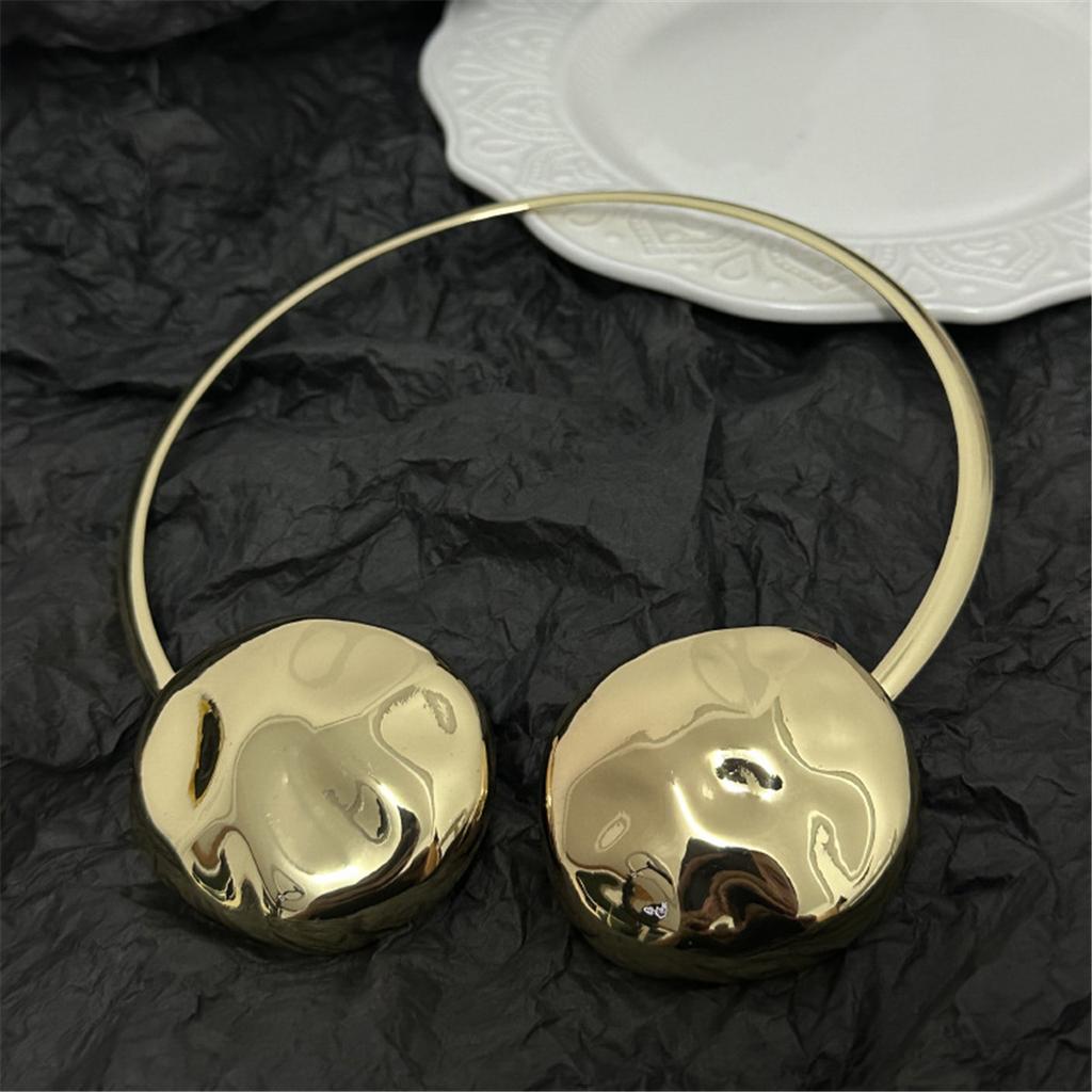 Exaggerated Personality Metal Glossy Pleated Discus Shaped Double Head Collar Chic Cool Style Necklace For Women