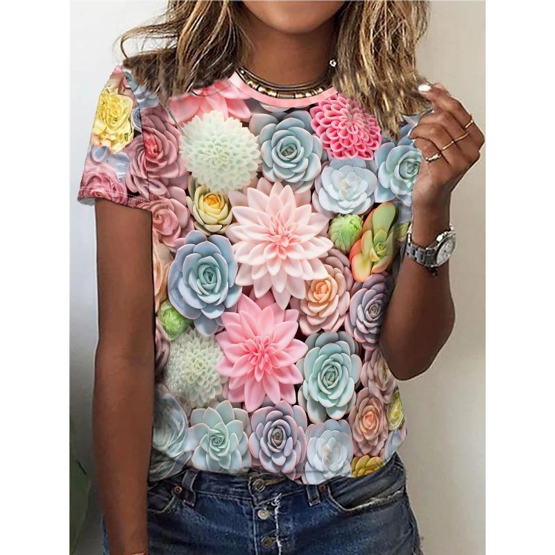 Summer Flower Bird 3D Print T-shirts Women Streetwear Harajuku Casual Fashion Y2k Short Sleeve T Shirt O-neck Tees Tops Clothing