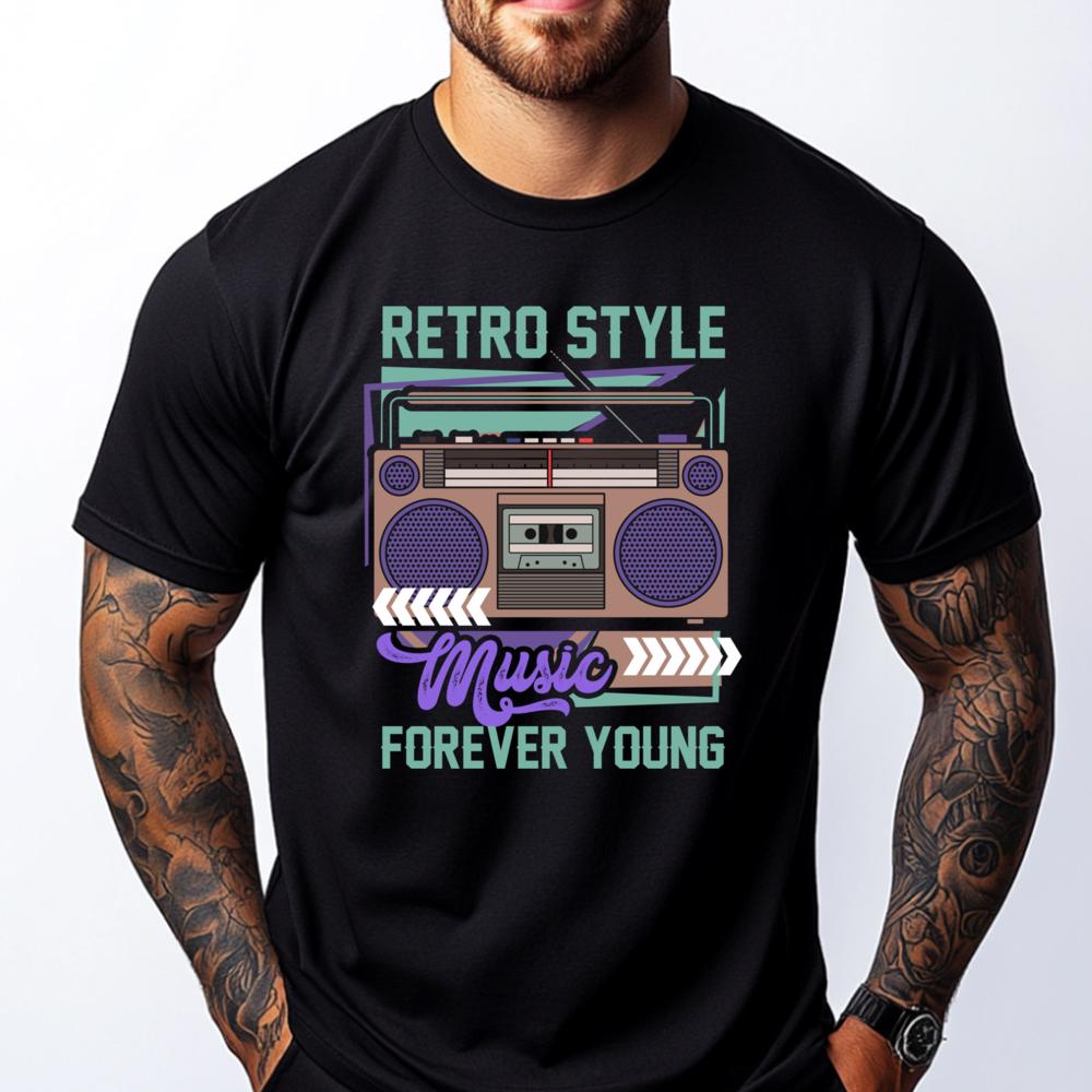 

Retro Style Music Forever Young Radio Cassette Mens Shirts Graphic Tee Cotton Comfort Graphic T Shirts Illustration - Men s S... S