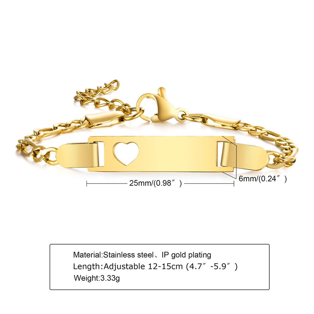 Engraved Custom Name ID Bracelet With Heart for Little Boy Girl, Stainless Steel Personalized Jewelry Birthday Gift
