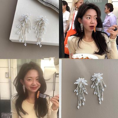 Glass Flower Tassel Earrings Light Luxury Premium Temperament Earrings Fashion Internet Celebrity Same Fresh Earrings Women