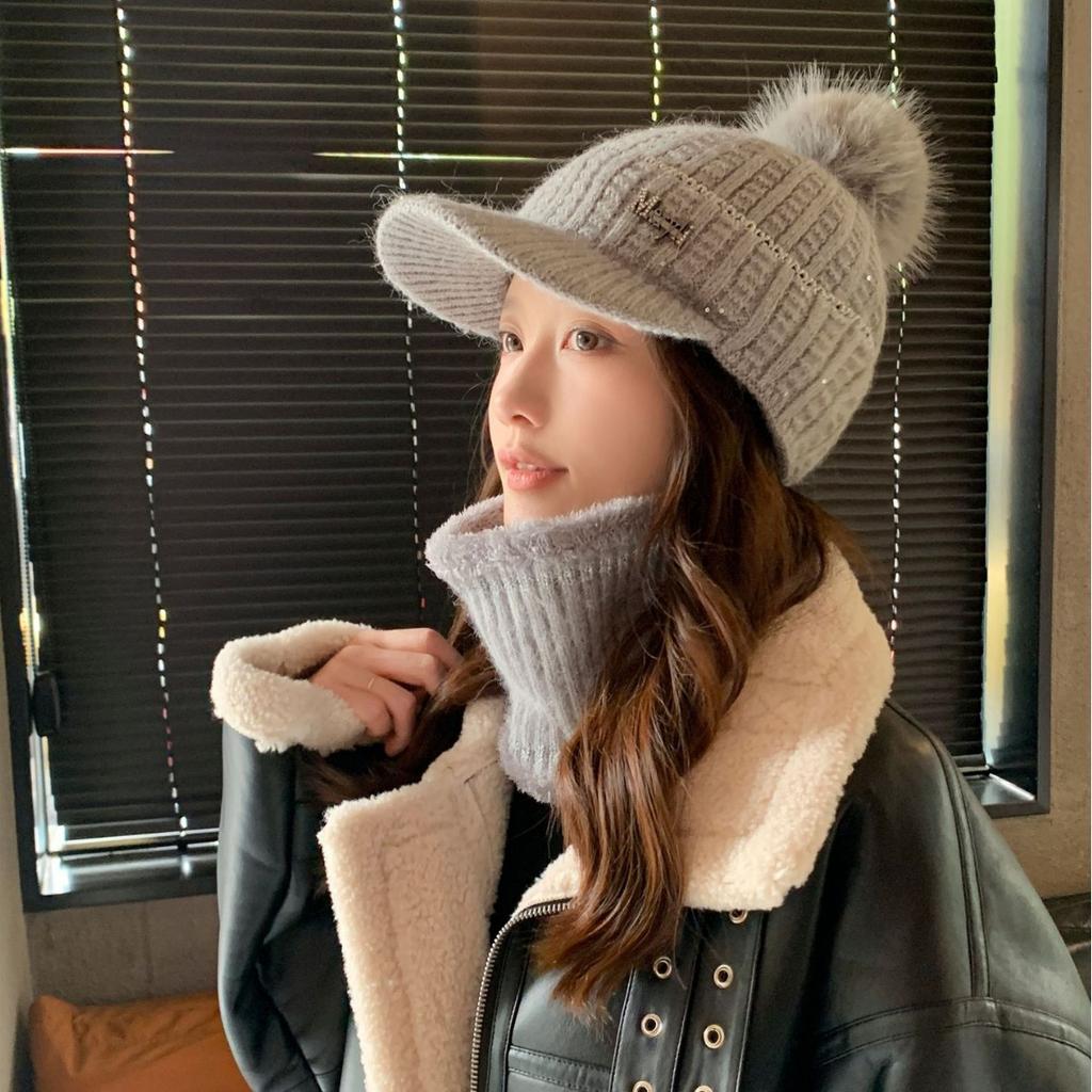 Wool Hat Women's Hat Women's Autumn and Winter Knitted Hat Winter Warm Velvet Thickened Ear Protection Scarf