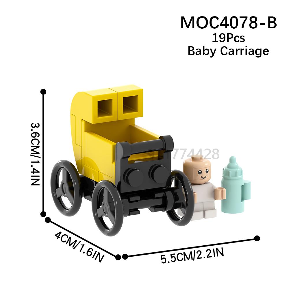 MOC4078 City Series 19Pcs MOC Blocks Baby Stroller Pram Compatible With Figures DIY Building Blocks Kids Toys For Children Gifts